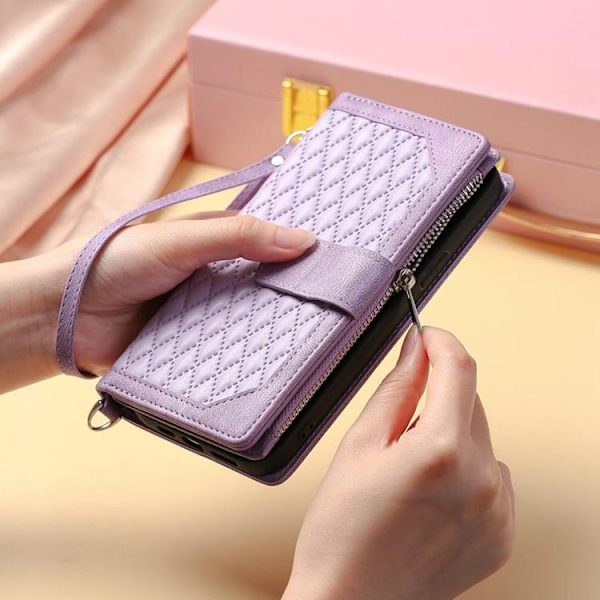 iPhone 14 Plus Plånboksfodral Rhombus - Lila Lila