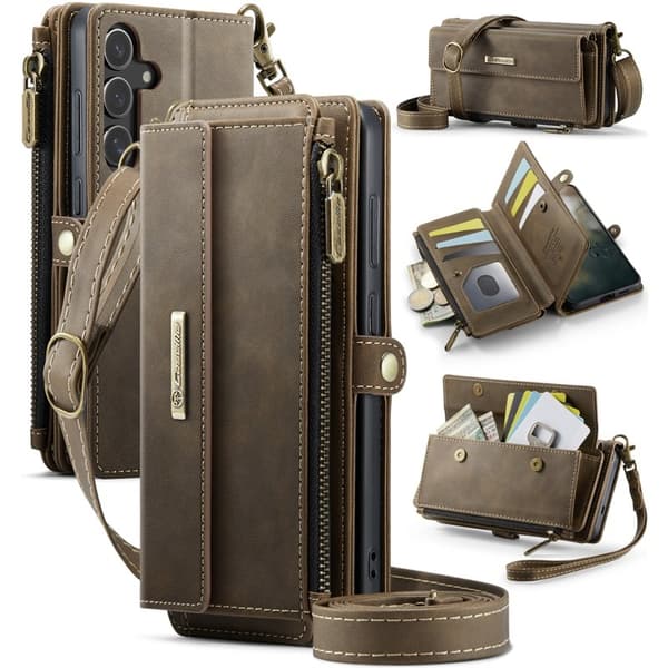 CASEME Konstläder Plånboksfodral för Samsung Galaxy S24+ RFID-Skydd Brun