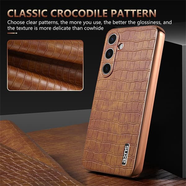 AZNS Mobilskal för Samsung Galaxy S26 Plus PU + TPU Krokodiltextur - Brun