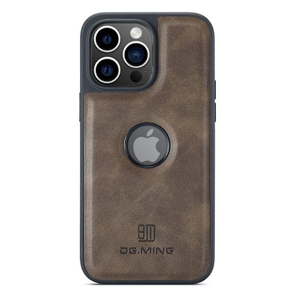 DG.MING Mobilskal till iPhone 15 Logo View Anti-Drop PU Läder - Brun