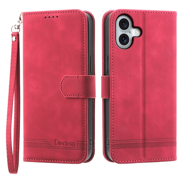 DIERFENG DF-03 iPhone 16 Plus Plånboksfodral Konstläder - Röd