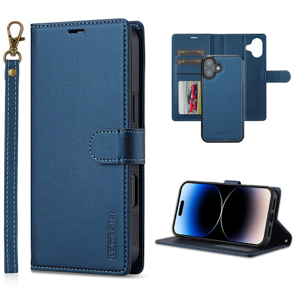 LC.IMEEKE L2 Series iPhone 16 Plus Plånboksfodral Konstläder - Blå