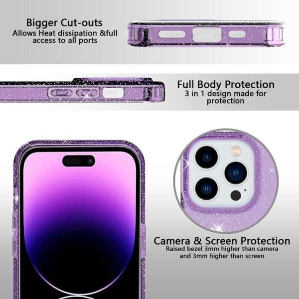 iPhone 14 Pro Max Skal Glitter Powder - Transparent Lila