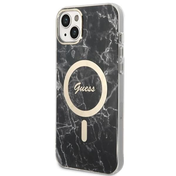 GUESS iPhone 14 Plus Magsafe Skal Marble + Trådløs Oplader - Sort Black