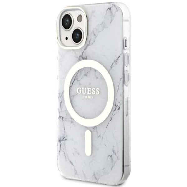 Guess Mobilskal till iPhone 14 Plus MagSafe Marble - Vit