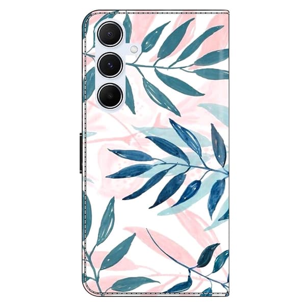 Galaxy A17 5G Konstläder Plånboksfodral Pattern Printing - Watercolor Leaves Vit