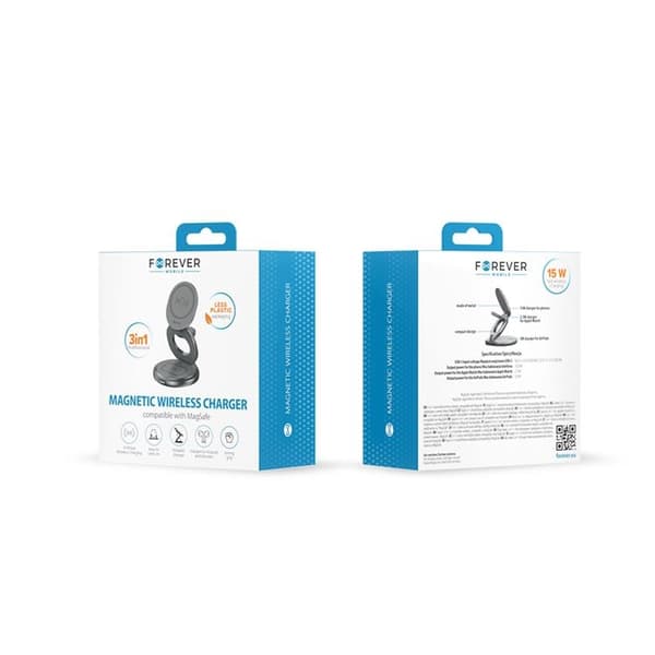 Forever 3-in-1 Trådlös Laddare 15W Magnetisk Universell - Grå Grå