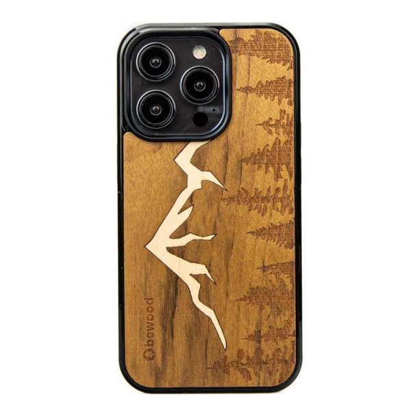 Bewood iPhone 14 Pro mobiltaske Wooden Mountains Lmbuia - Brun