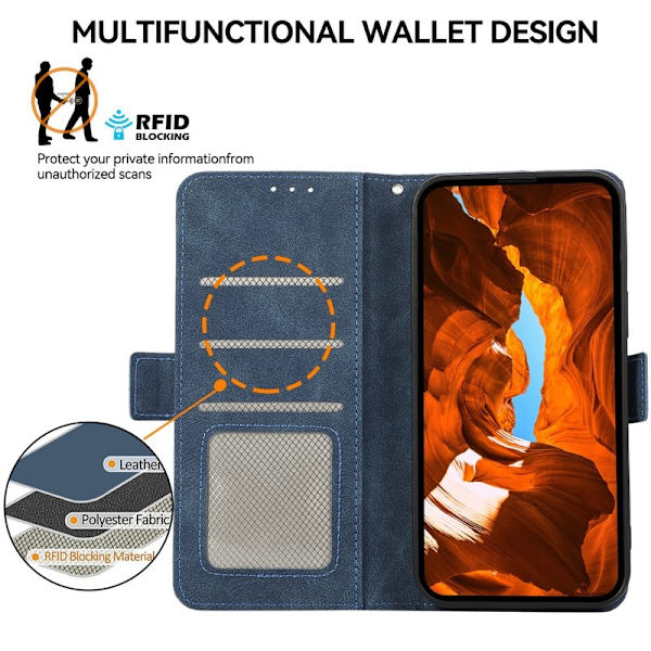 ABEEL iPhone 15 Plånboksfodral Konstläder RFID-Skydd Magnetlås - Blå