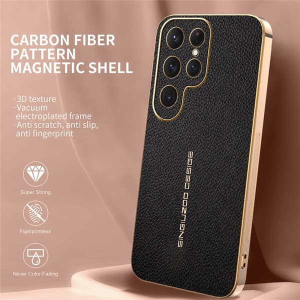 Mobilskal till Galaxy S25 Ultra Litchi Texture Anti Scratch Svart