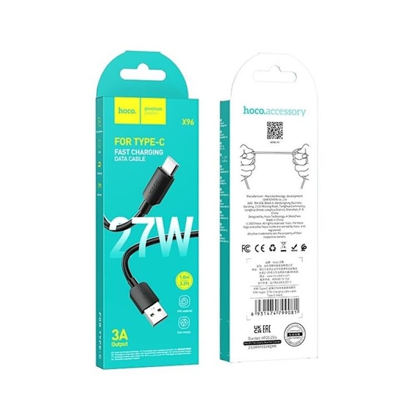 Hoco USB-C till USB-A kabel 1m 100W - Svart Svart