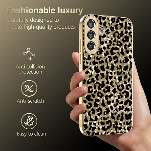 Mobilskal för Samsung Galaxy S26 Plus Leopardmönster PC + TPU - Guld