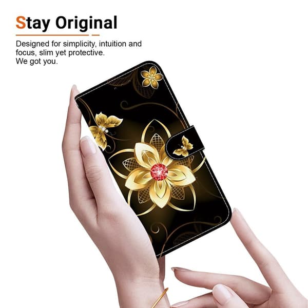 Plånboksfodral för Samsung Galaxy S26 Plus Mönstertryckt Konstläder - Guldblomma