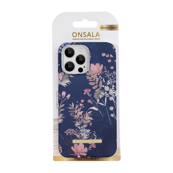 ONSALA iPhone 14 Pro Max Cover Mørk Blomst - Blå