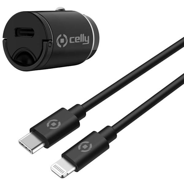 Celly Biloplader Mini USB-C Med Kabel - Sort Black