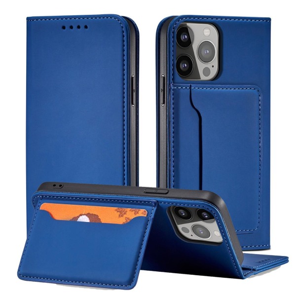 iPhone 12 Pro Max Wallet Case Magnetstativ - Blå