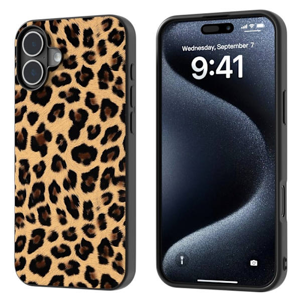ABEEL Mobilskal till iPhone 16 Plus Leopardtryck Läder + TPU Champagne Guld