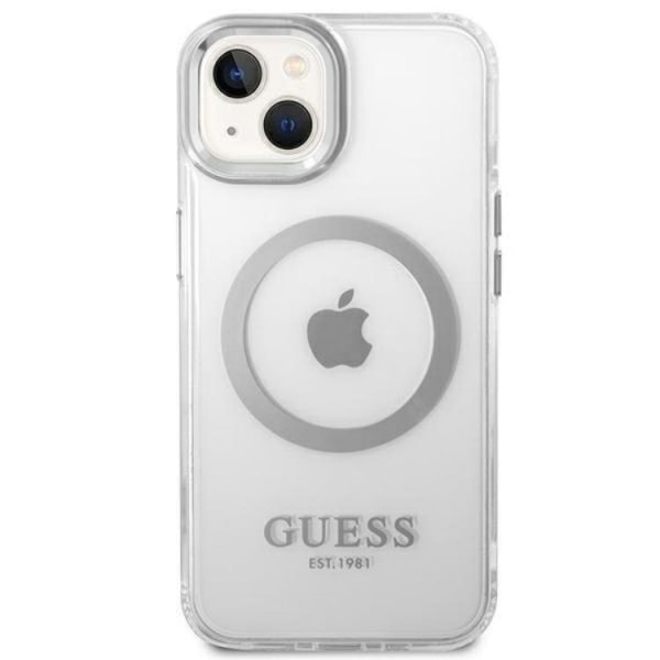 GUESS iPhone 14 Plus Cover Magsafe Metal Outline - Sølv