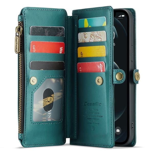 CASEME Plånboksfodral Konstläder för iPhone 12 Pro Max - Grön