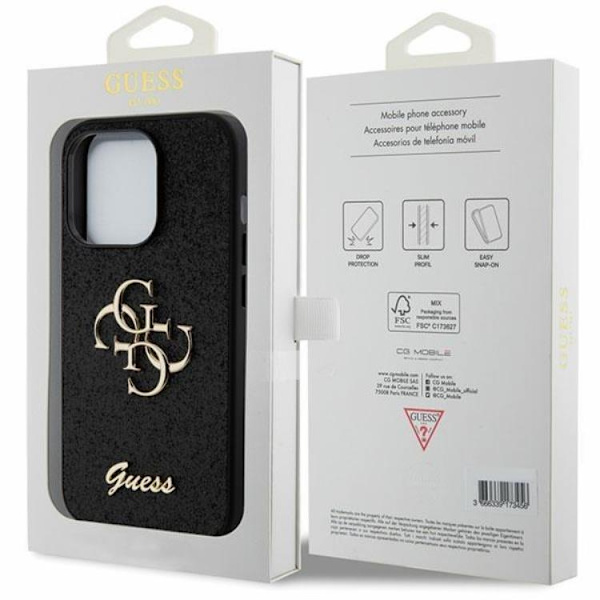 Guess iPhone 15 Pro Mobilskal Glitter Script Big - Svart Svart