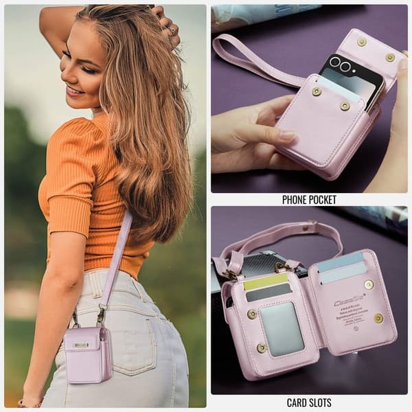 Samsung Galaxy Z Flip7 FE 5G Plånboksfodral Konstläder RFID-Skydd - Rosa