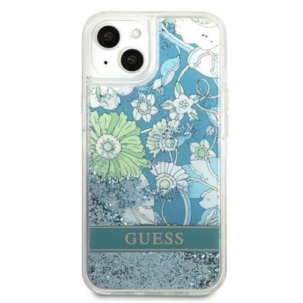 Guess iPhone 13 mini Skal Flower Liquid Glitter - Grön