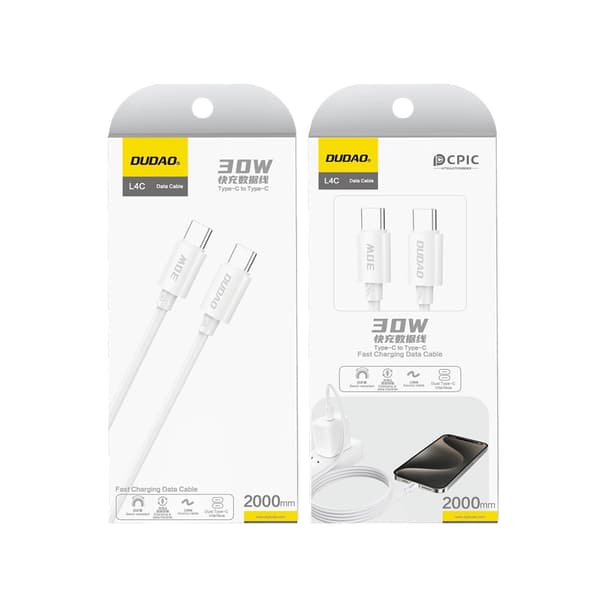 Dudao L4C USB-C til USB-C Kabel 30W 2m - Hvid Vit