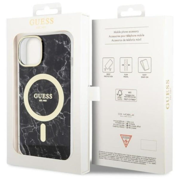 Guess iPhone 14 Plus Mobilskal MagSafe Marble - Svart Svart