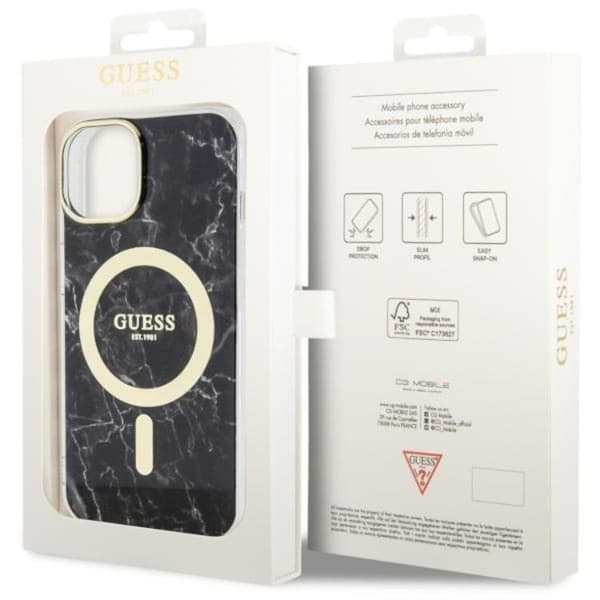 Guess iPhone 14 Plus -puhelimen kuori MagSafe Marble - Musta Black