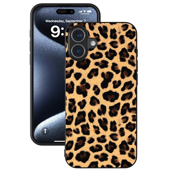 ABEEL Mobilskal till iPhone 16 Plus Leopardtryck Läder + TPU Champagne Guld