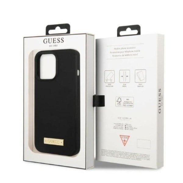 Guess iPhone 13 Pro Max Skal MagSafe Silicone Logo Plate - Musta