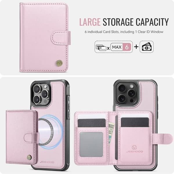 JEEHOOD J09 Mobilskal till iPhone 15 Pro Max RFID Läder MagSafe - Rosa