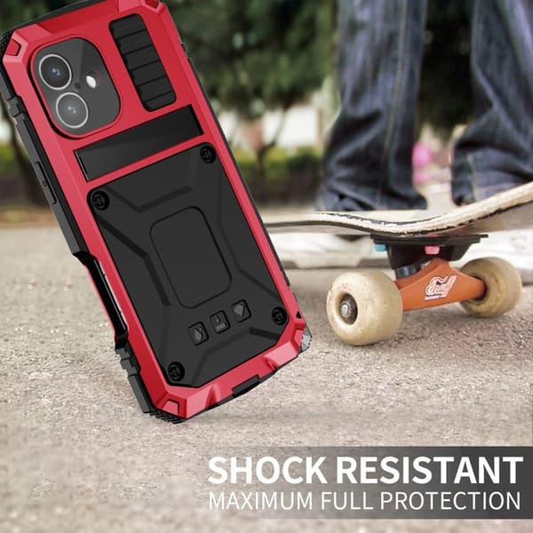 R-JUST Mobilskal till iPhone 16 PC+Silicone+Metal Ställ Röd