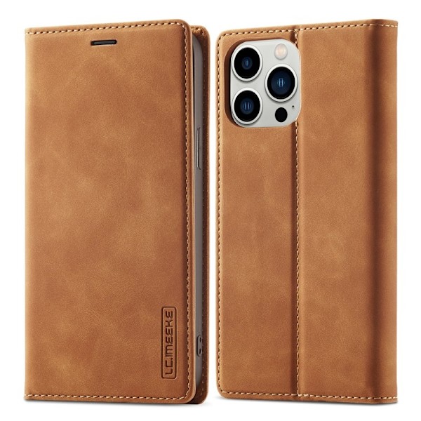 LC.IMEEKE iPhone 15 Pro Plånboksfodral i Konstläder- Brun