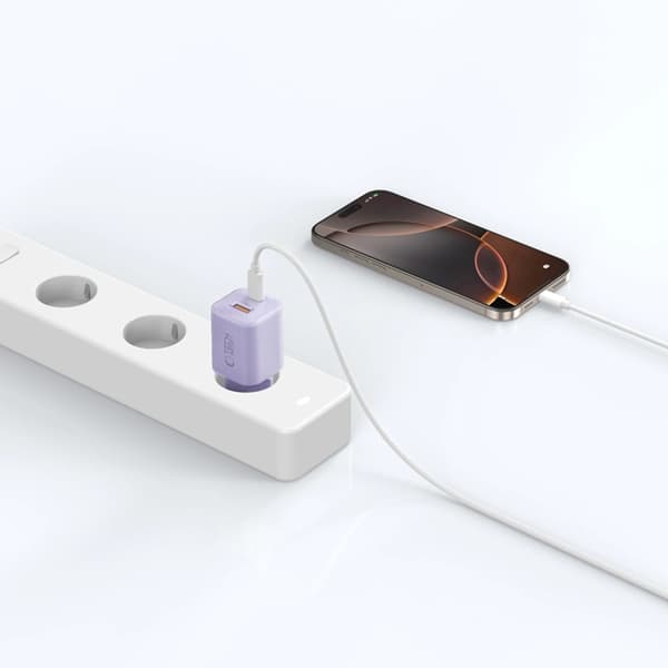 Tech-Protect Vægoplader USB-A Til USB-C 33W - Baby Lilla Svart