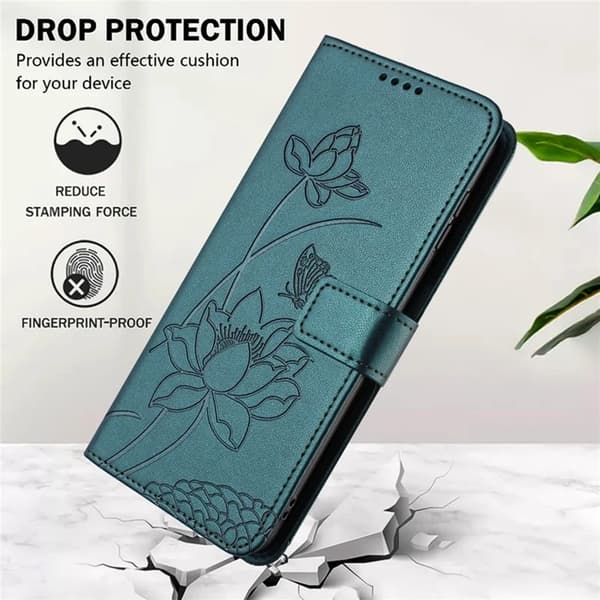 iPhone 17 Pro Max Konstläder Plånboksfodral Lotus Imprint - Grön Grön