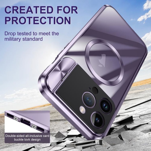 BOOM iPhone 13 Pro Mobile Case Magsafe metallirunko - violetti