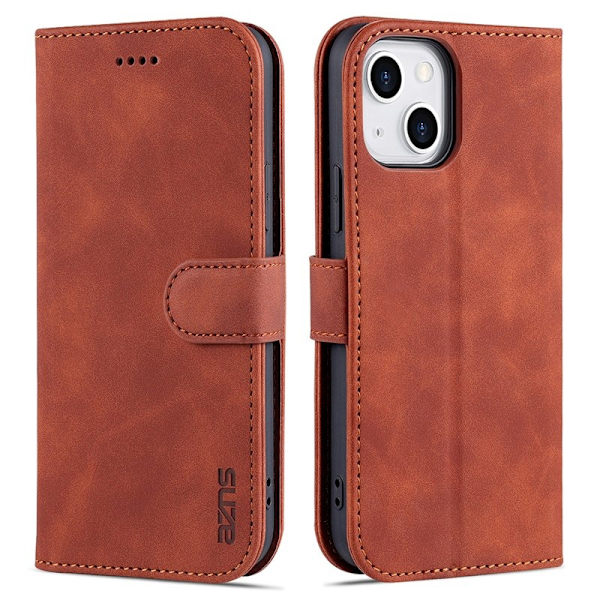 AZNS iPhone 15 Plånboksfodral Anti-Scratch Konstläder - Brun