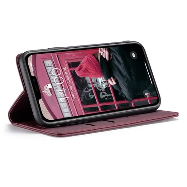 CASEME 013 Flip Konstläderplånboksfodral till iPhone 11 - Vinröd