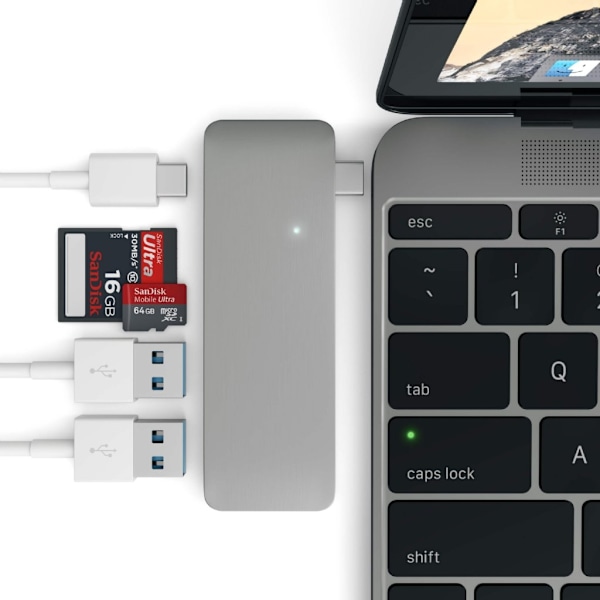 Satechi USB-C Pass Through USB Hub – 3-i-1 hub - Grå grå