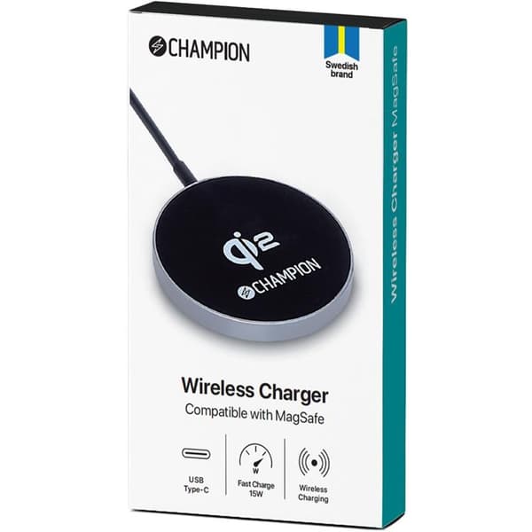 Champion QI2 Trådløs Oplader 15W - Sort Svart