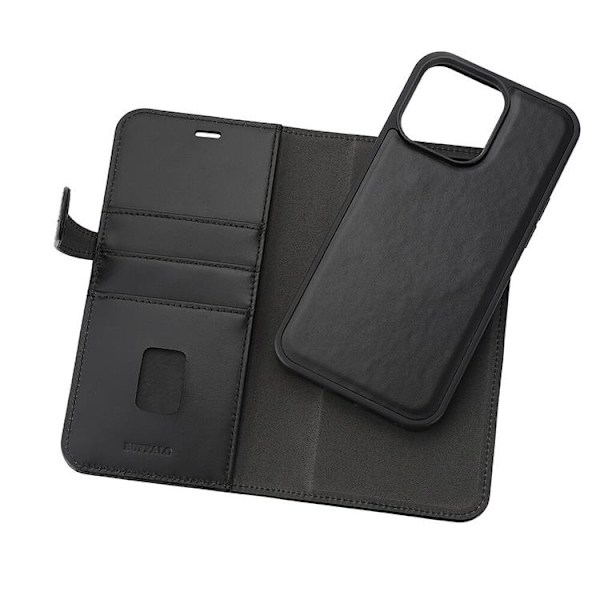 BUFFALO äkta läder iPhone 15 Pro Max Plånboksfodral Magsafe 3 Slots - Svart Svart