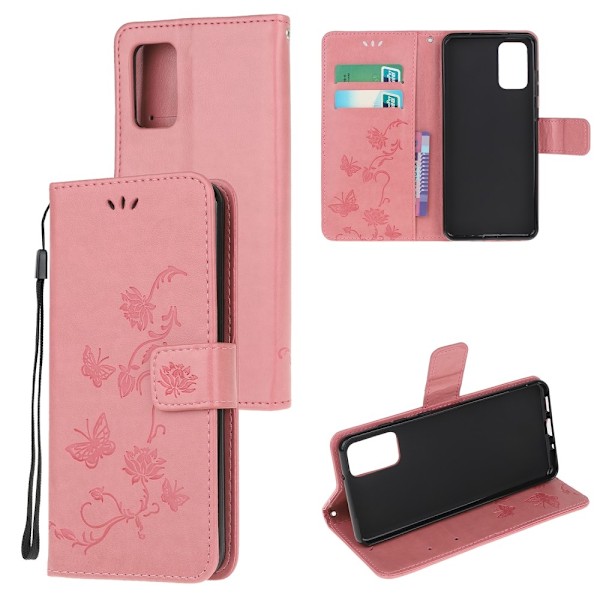 Imprint Butterfly Läder Plånboksfodral Galaxy S20 FE - Rosa Rosa