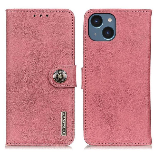 KHAZNEH iPhone 14 Wallet Case Retro - vaaleanpunainen