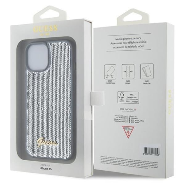 Guess iPhone 15 Mobilskal Sequin Script Metal - Silver