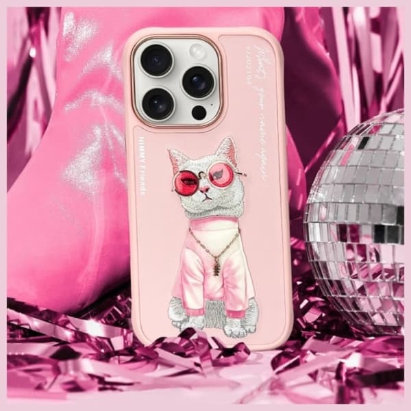 Nimmy Mobilskal till iPhone 16 Pro Glasses Cool Cat - Rosa Rosa