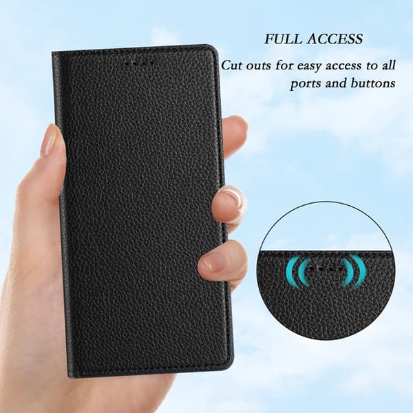 OnePlus 15 Plånboksfodral RFID-Skydd Litchi Konstläder Svart