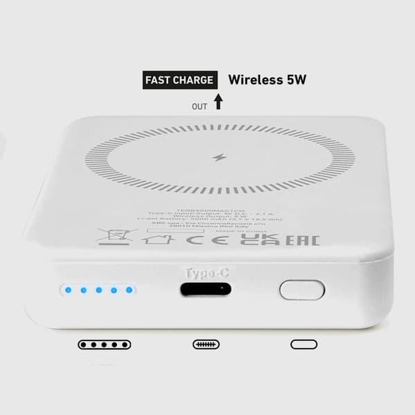 SBS MagSafe Trådlös Power Bank 5000 mAh USB-C - Vit Vit
