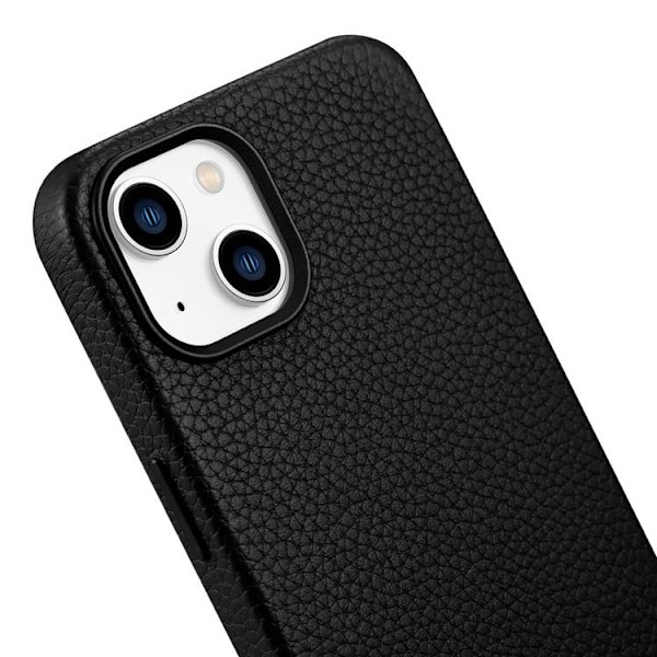 iCarer iPhone 14 Plus Skal Magsafe Äkta Läder Litchi Premium - Svart Svart