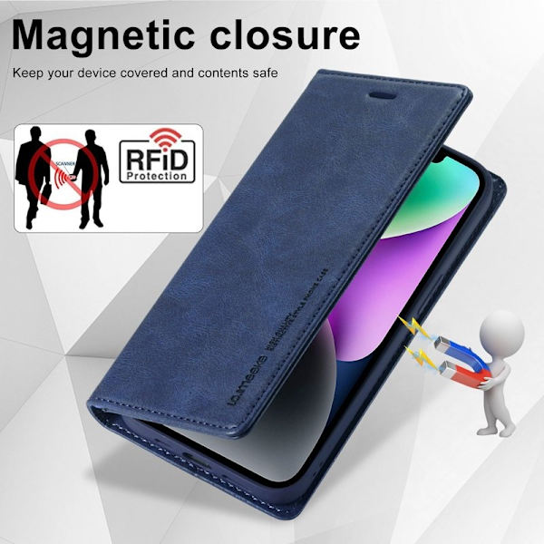 LC.IMEEKE iPhone 14 Plånboksfodral RFID Blocking Konstläder - Blå